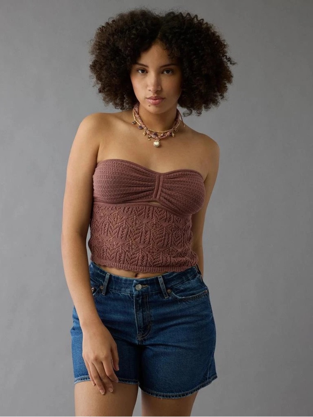 AE Cropped Crochet Tube Top Color: Mauve